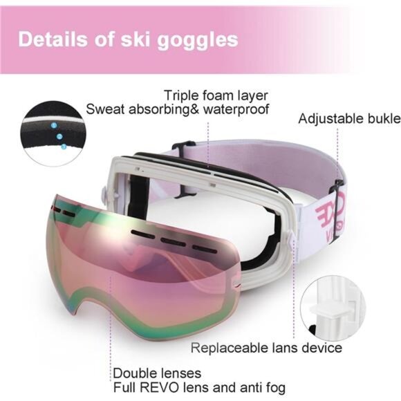 Women\'s Snowboard Ski Goggles Anti Fog OTG Winter Snow Goggles Detachable Lens main image 4